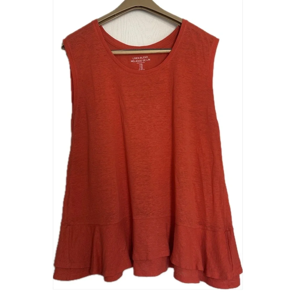 Gap Women XXL Orange Linen Blend Peplum Ruffle Hem Sleeveless Tank Top Shirt - Picture 1 of 7